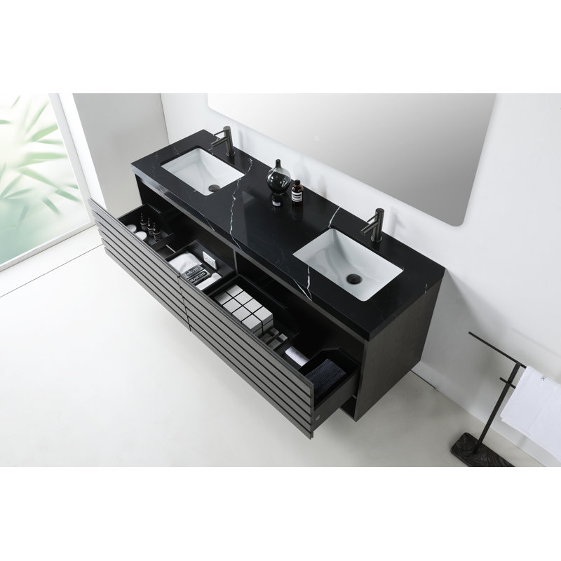 Matera 72" W Double Vanity, Black, Charcoal