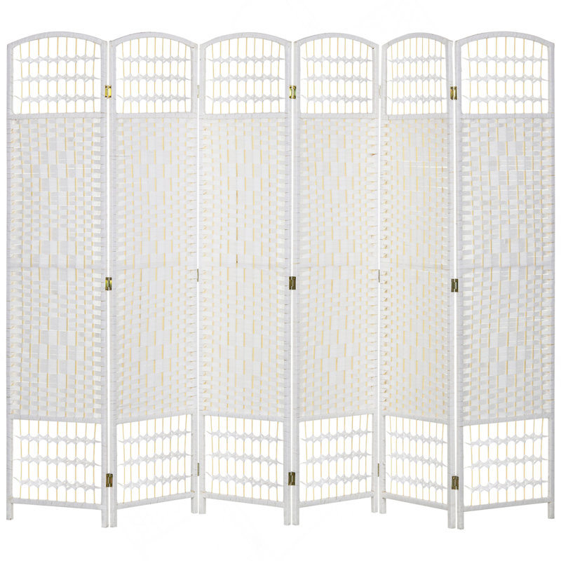 Paravent 6 panneaux, écran d'intimité pliable, séparateur de pièce 5,6 pi, cloison de séparation autoportante en fibre Wave pour pièces, maison, bureau, blanc