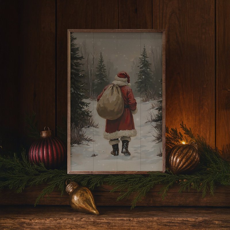 Père Noël marchant dans le bois, H 8 po x l 5 po
