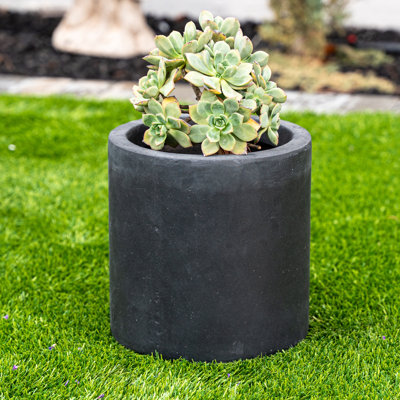 Pot à fleurs rond en béton patiné, pot à fleurs cylindrique intérieur / extérieur moderne, léger, résistant aux intempéries, sans soudure avec trou de drainage