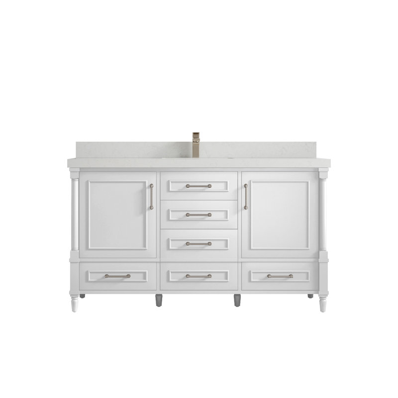 Ensemble de meuble-lavabo simple 60 po Aberdeen, Quartz de Carrare