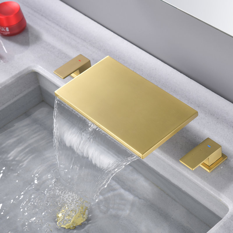 Deck Mounted Waterfall Roman Tub Faucet 2 Handle athtub Faucet Set, Brushed Gold