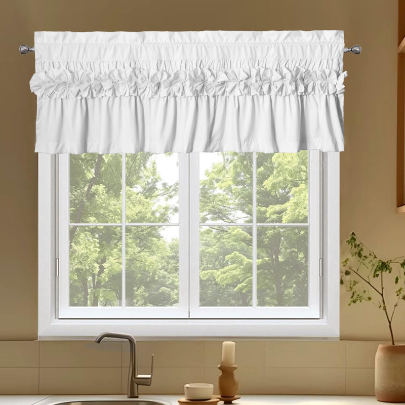 2 Pack Ruffle Window Valances – Handcrafted Bow Tie Blackout Curtain Valances For Windows/Bathroom/Living Room/Bedroom, Farmhouse Decorative Privacy Kitchen Valance, 52"X18"