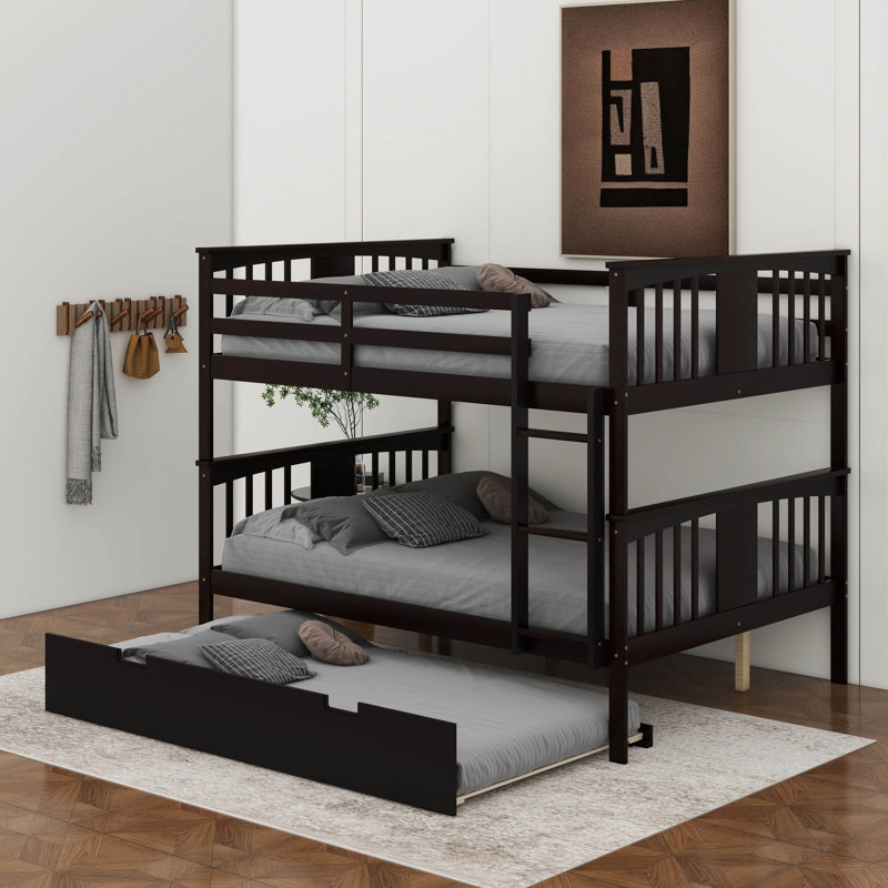 Full Over Full Bunk Bed With Twin Size Trundle And Ladder, Espresso