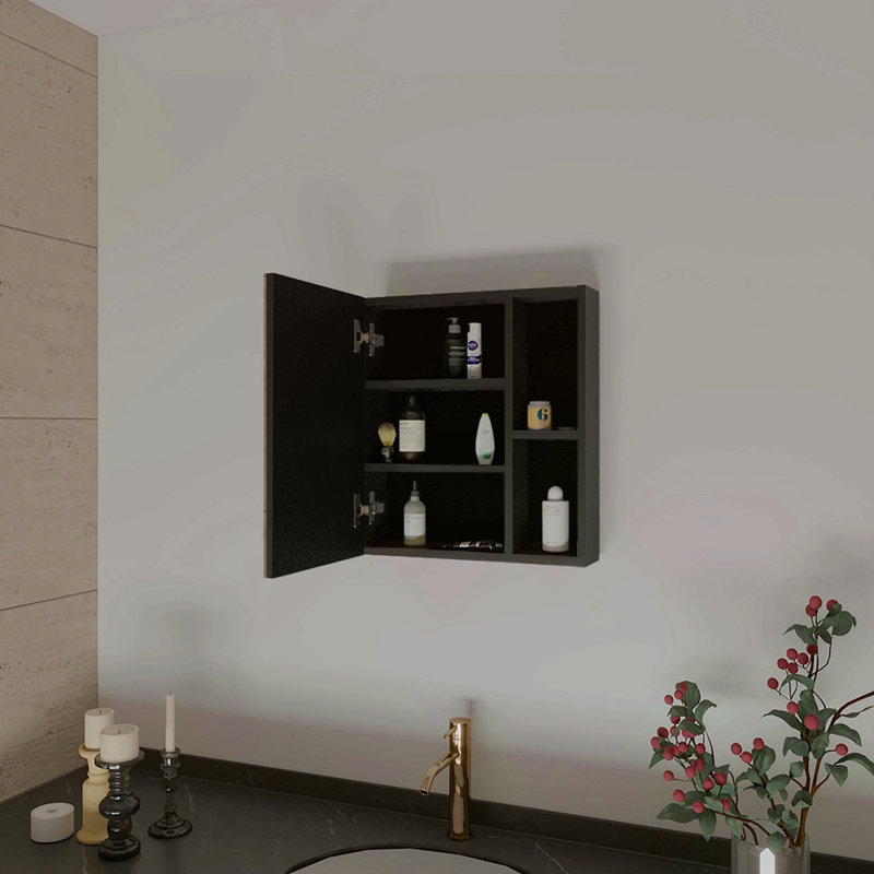 1-Shelf Rectangle Medicine Cabinet With Mirror, Black