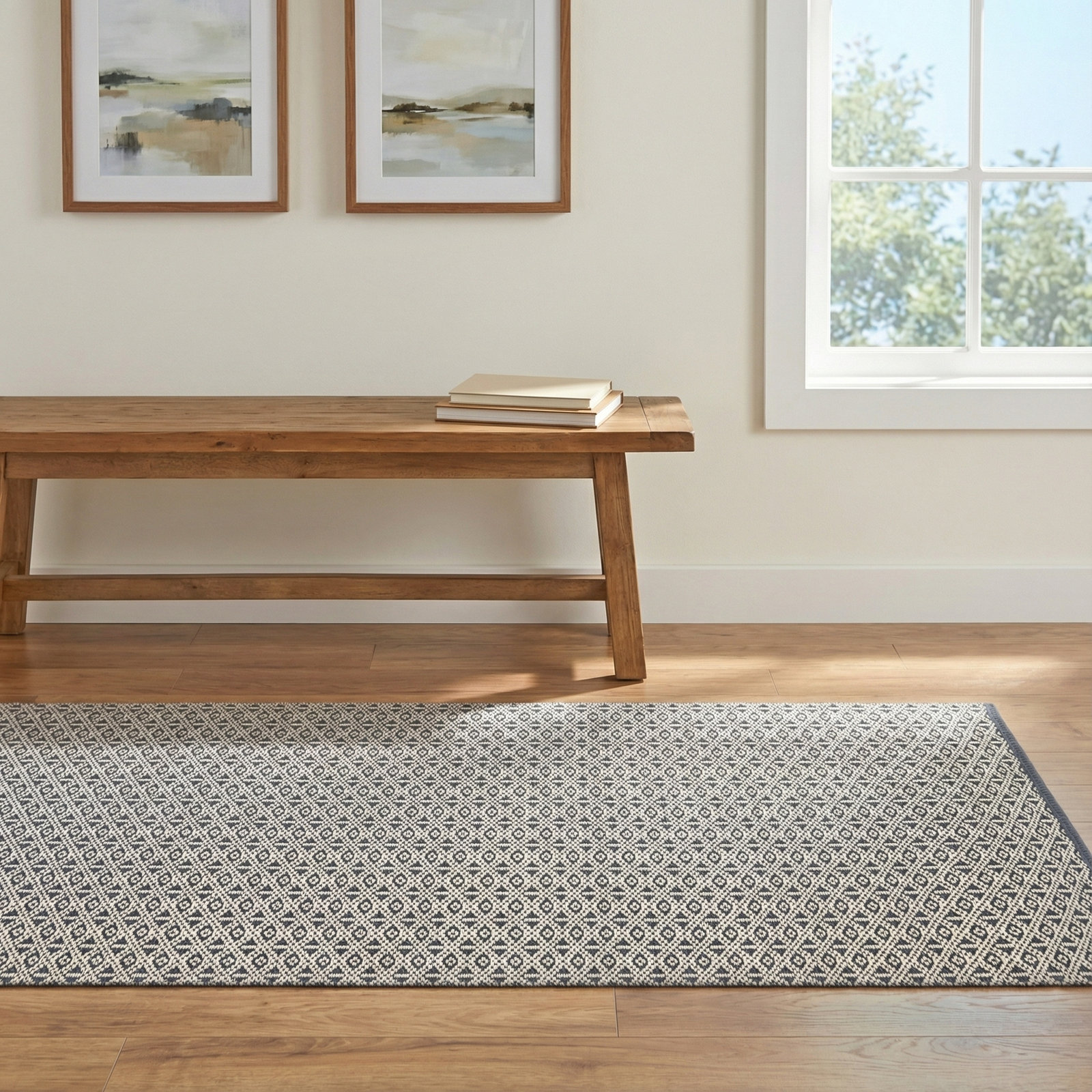 Blue Hand-Woven Geometric Cotton Rug, Rectangle 4' x 6'