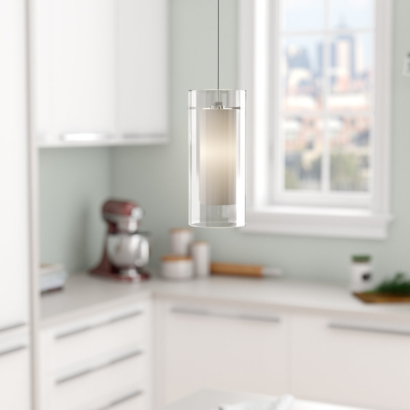 Luminaire suspendu cylindrique à 1 lumière Chambless, Acier brossé 51