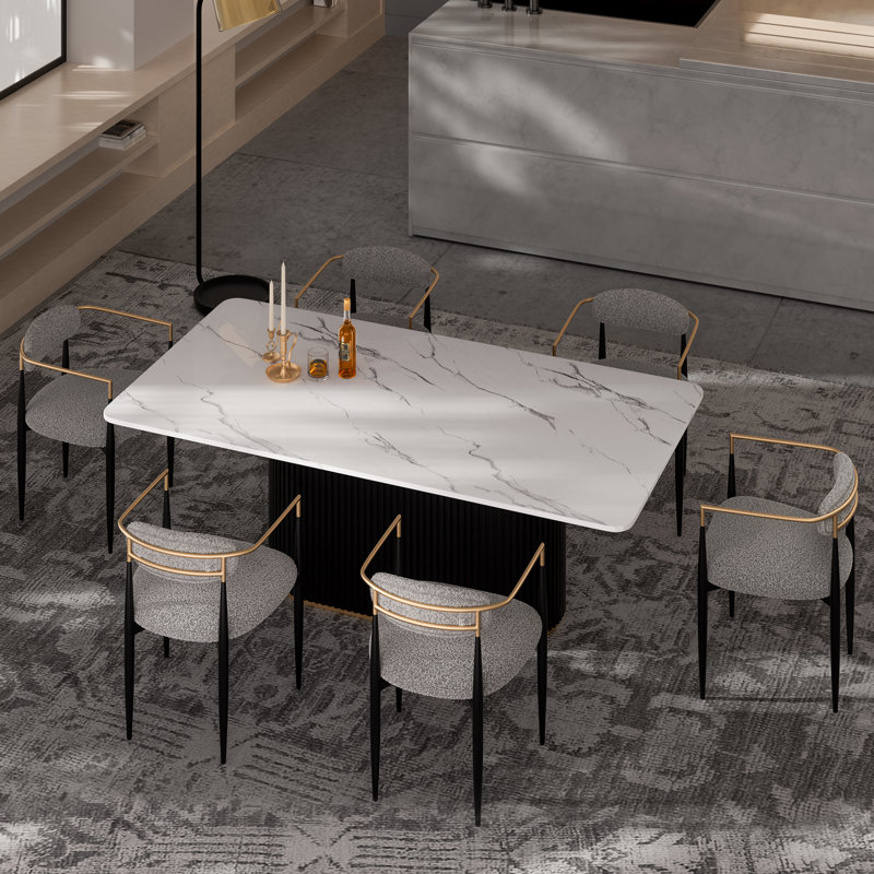 Velora Modern Dining Set, Faux Marble Dining Table And Chair Set for 6, Gray