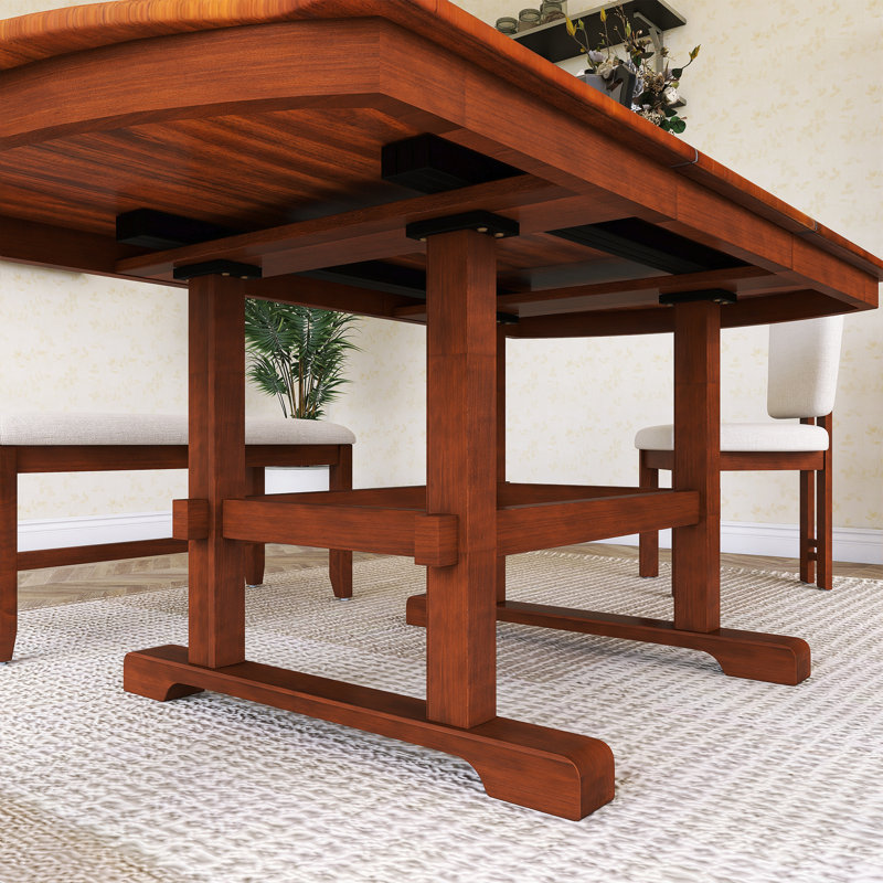 Extendable Wood Dining Table Set With Bench
