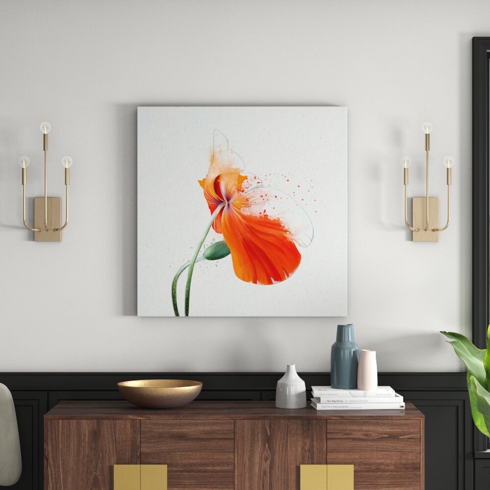 Gerahmtes Leinwandbild Orange Mohnblumen im Splash Art Stil