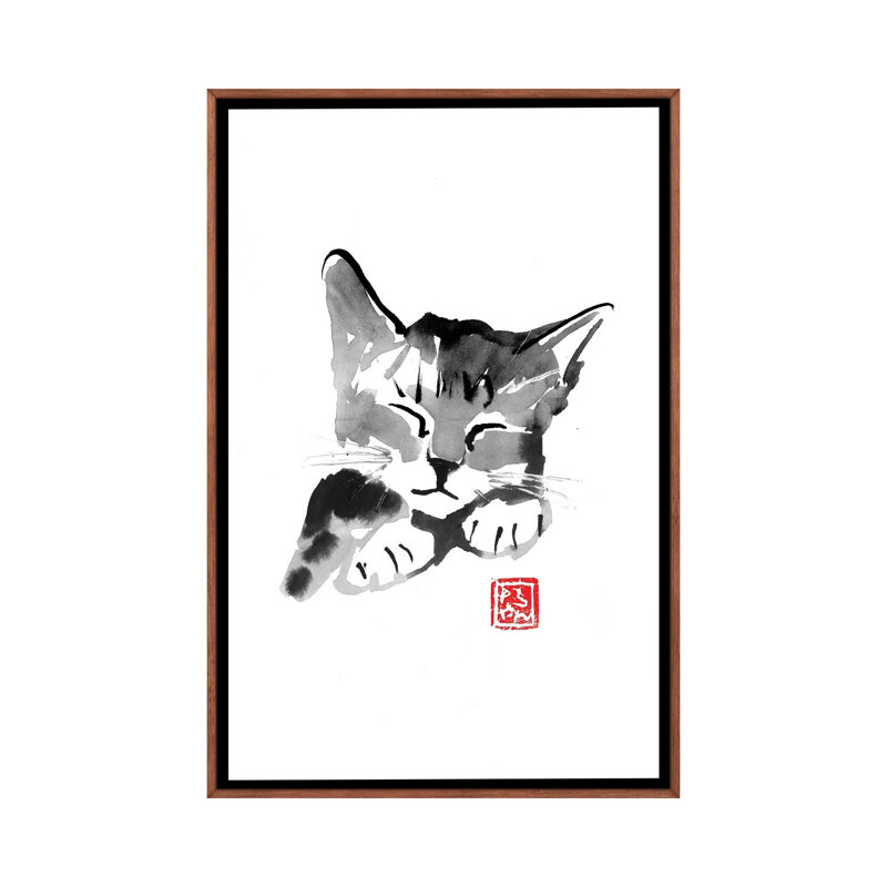 Cute Cat by Péchane - Print on Canvas, Classic Brown Wood Framed, 66.04 cm H x 45.72 cm W