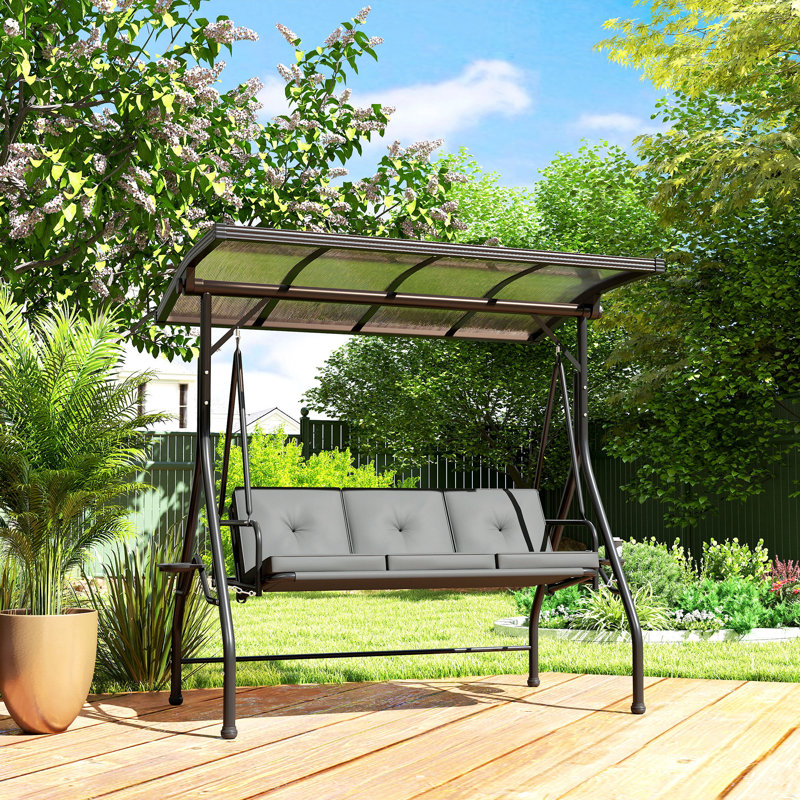 3 Person Porch Swing with Canopy, Dark Gray