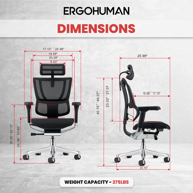 Ergohuman ME2ERG-XTREME High Back Mesh Office Chair, Black