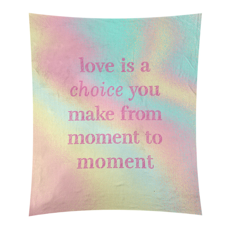 Tapisserie de polyester, l’amour d’écriture est un choix de citation, H 27,5 po x l 37,5 po, Arc-en-ciel pastel