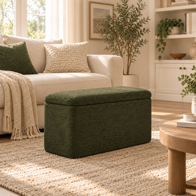 Pouf de rangement rectangulaire en velours de 81 cm pour salon, Vert foncé