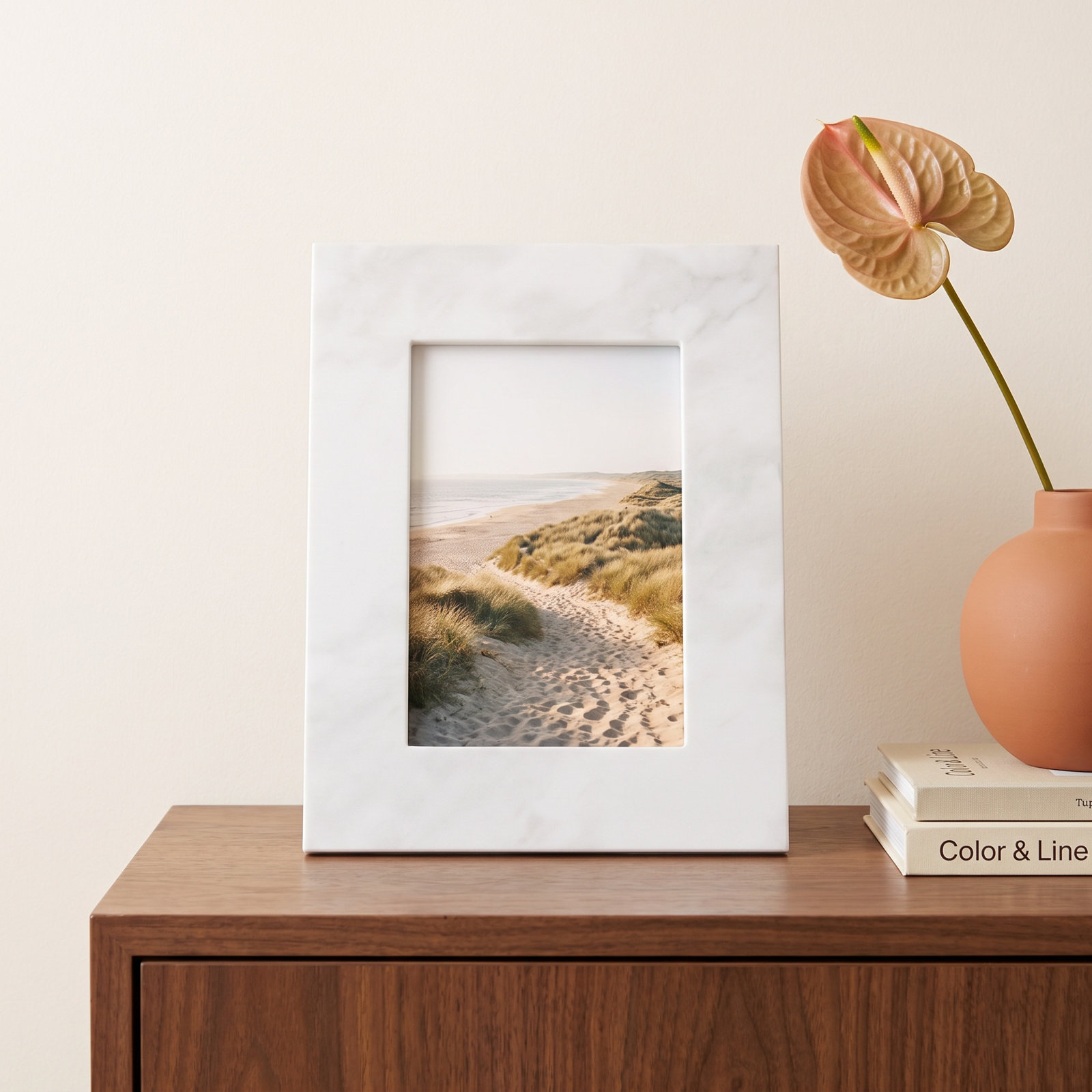 Matheson Marble Matte Picture Frame with Mat, 4" x 6", White