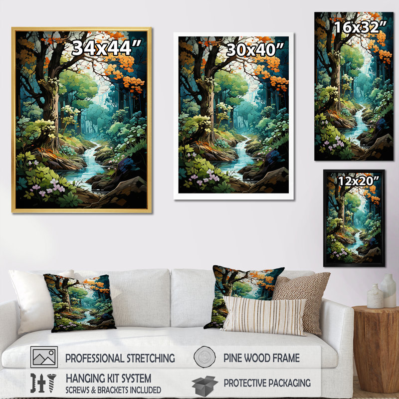 Green Tree Oak Enchantment, reproduction d'art sur toile, H 32 po x l 16 po x P 1 po, Cadre flottant blanc