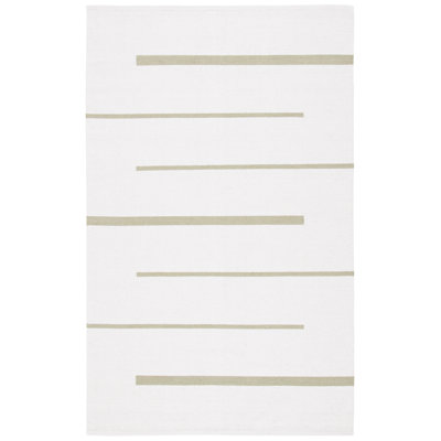 Estref Striped Handmade Flatweave Cotton Ivory / Light Green Area Rug
