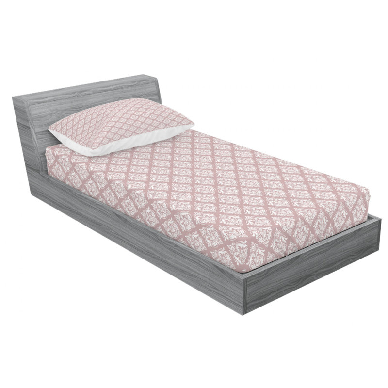 Microfiber Damask Fitted Sheet, Twin Fitted Sheet with 1 Pillowcase