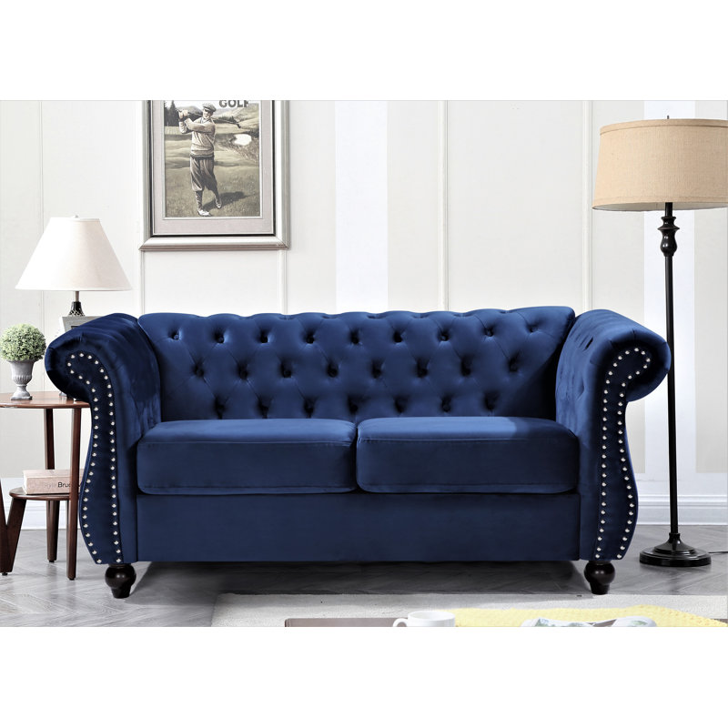Feinstein 67.6'' Velvet Loveseat, Dark Blue