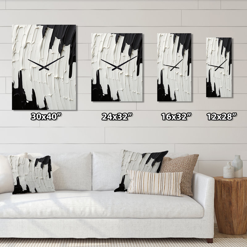 Momentary Spirit noir et blanc abstrait I - Peinture abstraite horloges murales, Moyen