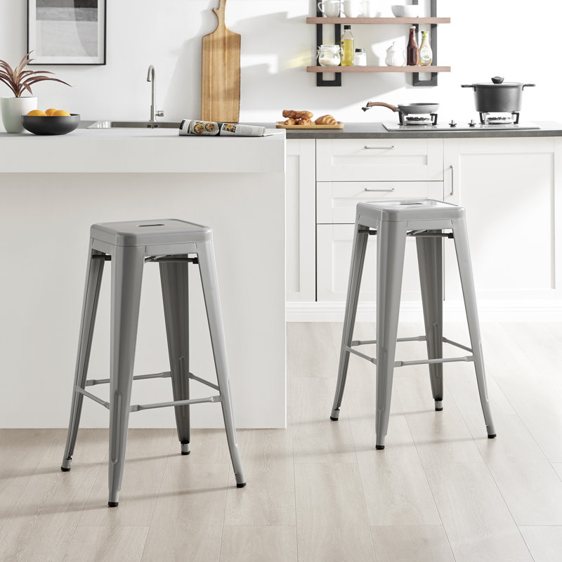Honora Classic Industrial Metal Breakfast Bar Stool - Style Bold Colour Stackable, Grey