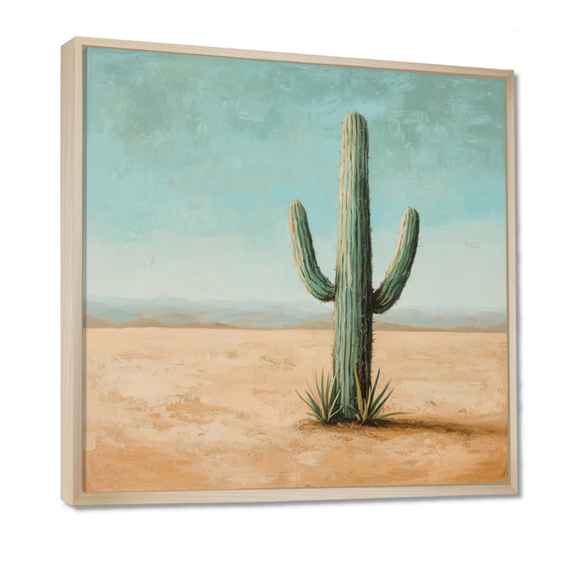 Cactus dans le désert III - Cactus, art mural, Impression encadrée flottante, Crème, crème, H 30 po x l 30 po