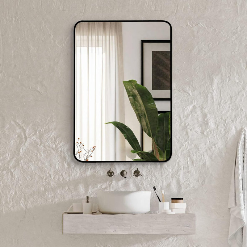 Miroir de salle de bain encadré rectangulaire pour mur. (W2203P183132), Noir, 22 po x 30 po