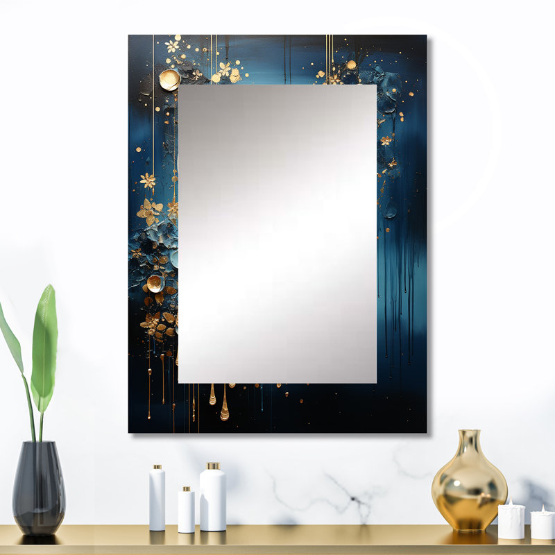 Moon Moon and Gold Cerulean Cycle Dreams IV - miroir lune, miroir mural décoratif bleu, impression d'art en métal