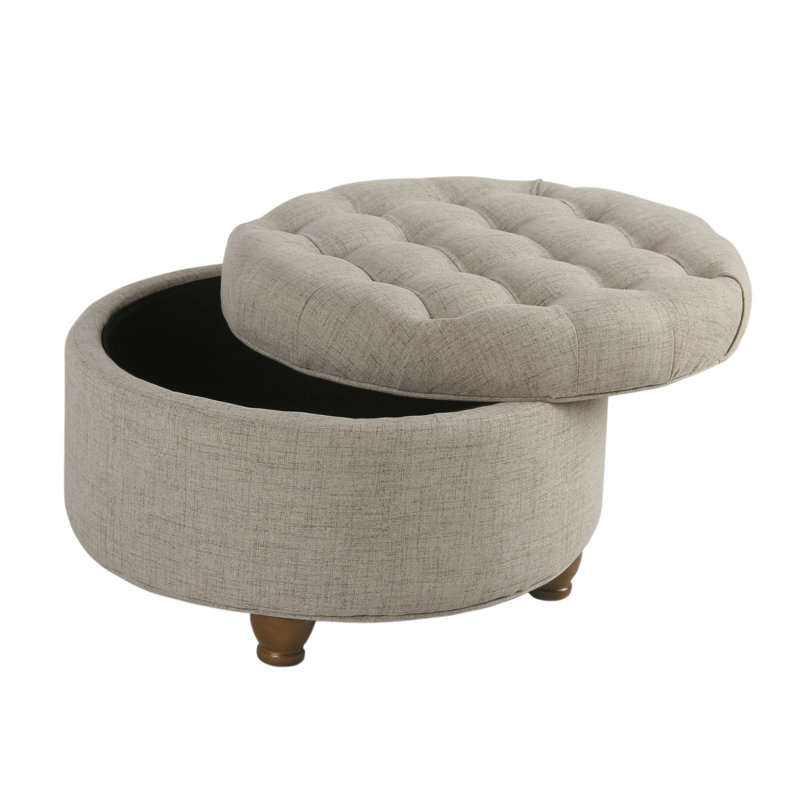 Repose-pieds rond et capitonné Aldolphus, Beige