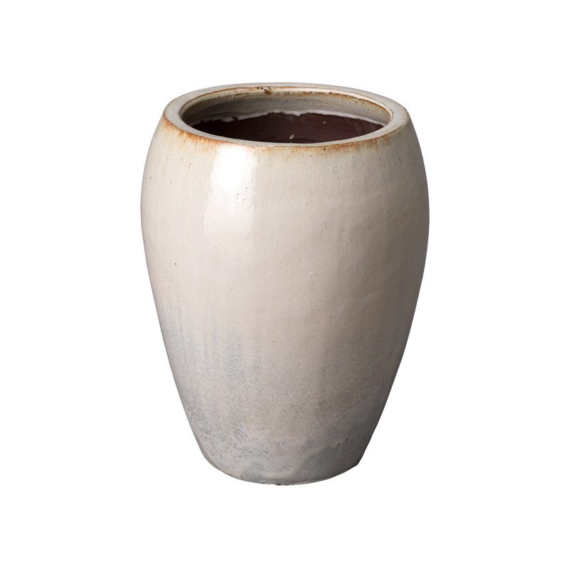 Handcrafted White Ceramic Clay Pot Planter, 23" H x 17" W