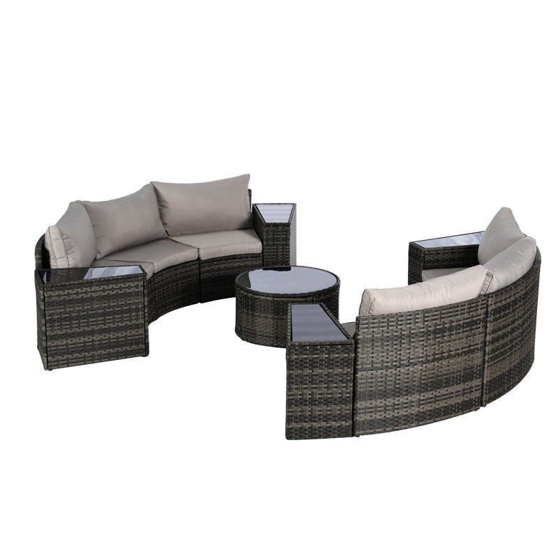 Half-Moon 11 Patio Furniture Assembly - Round With Tempered Glass Coffee Table , Washable Cushion Substances, Attribute Array Sectional Machine Contents, Character