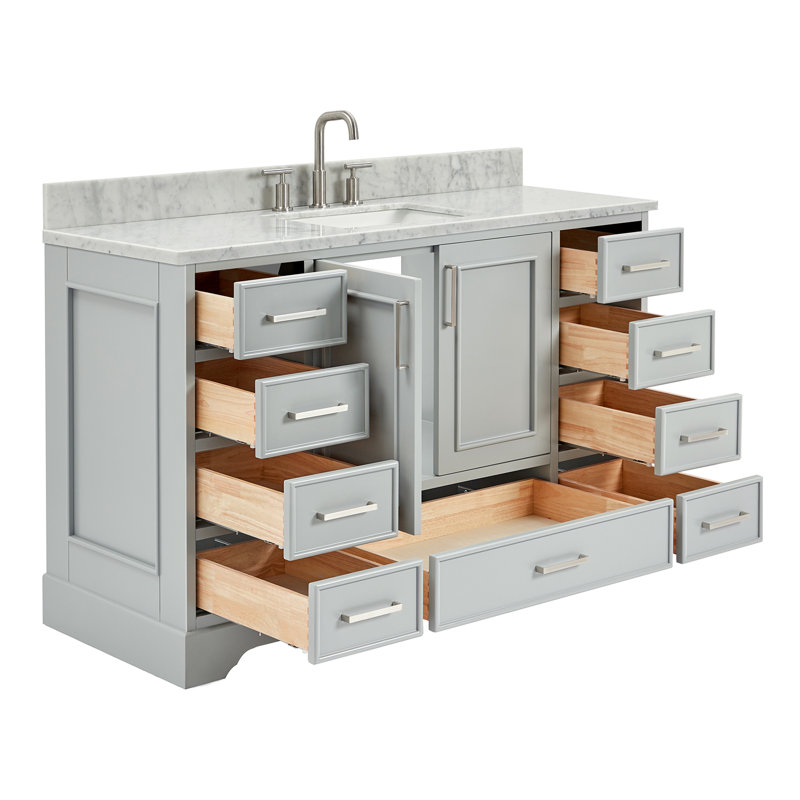 55'' Single Bathroom Vanity with Carrara Marble Top, Gray