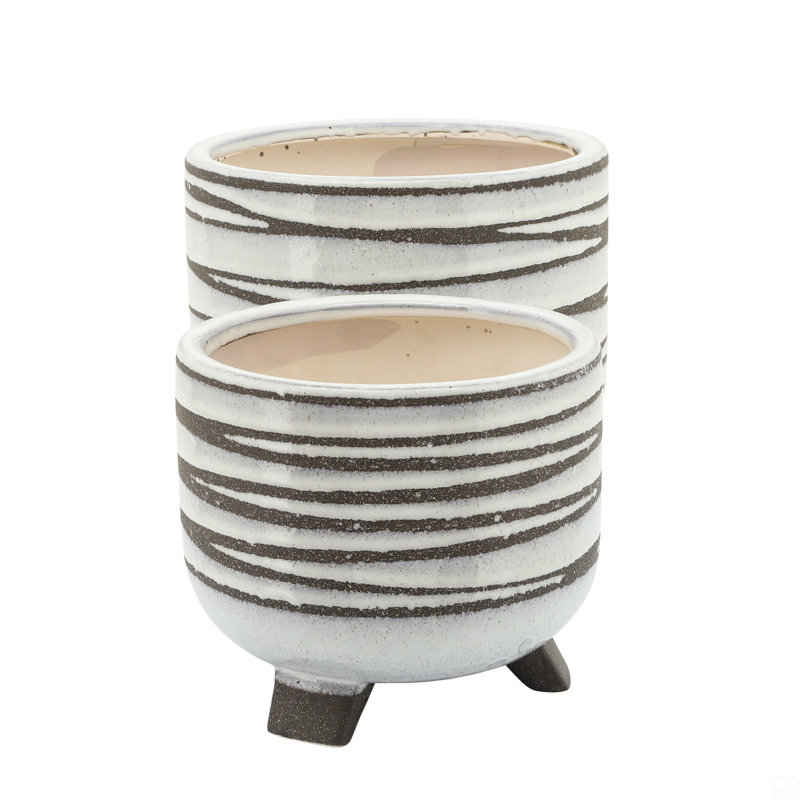 S/2 Ceramic 6/8" Footed Planter