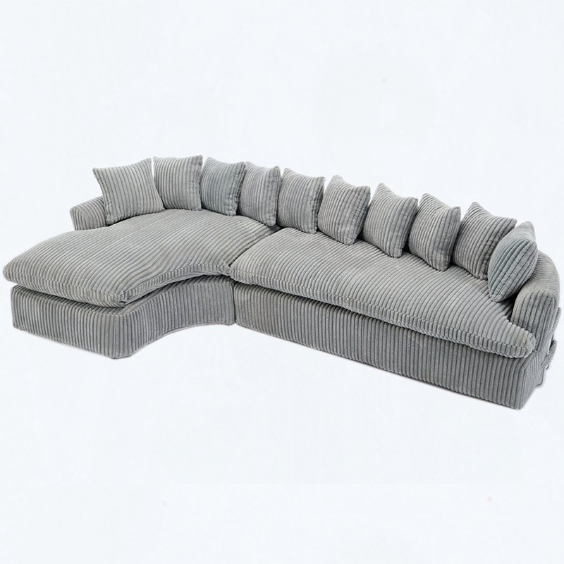 Grand canapé modulaire 127 po, Velours côtelé gris