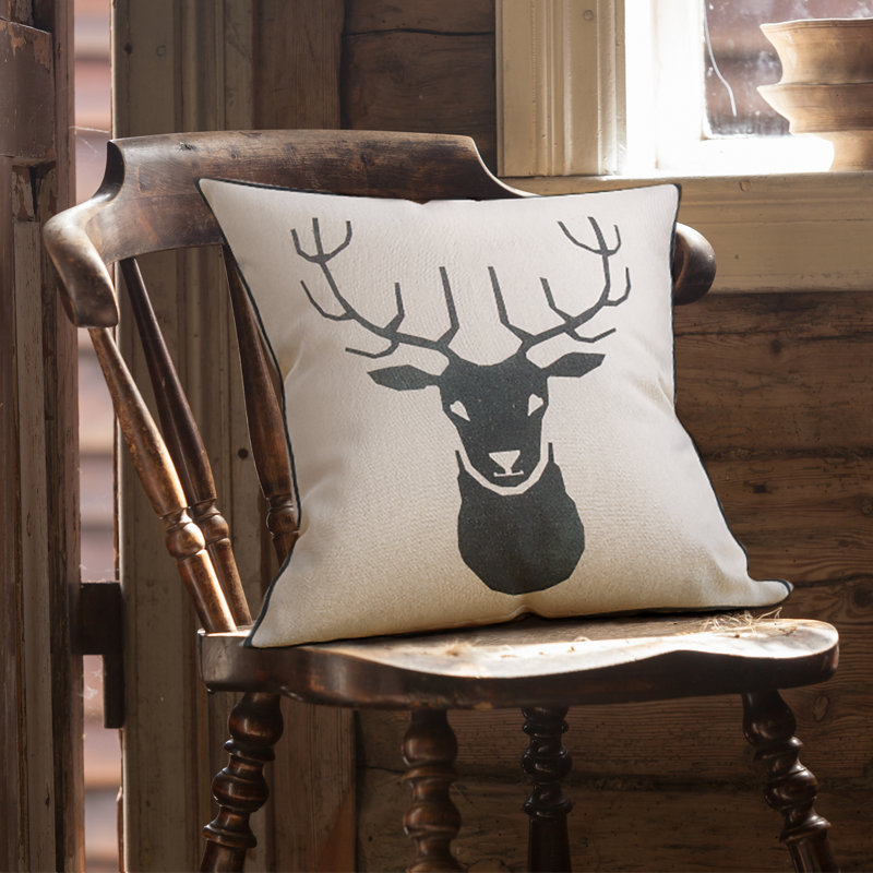 Coussin décoratif à imprimé animal Tête de renne, polyester