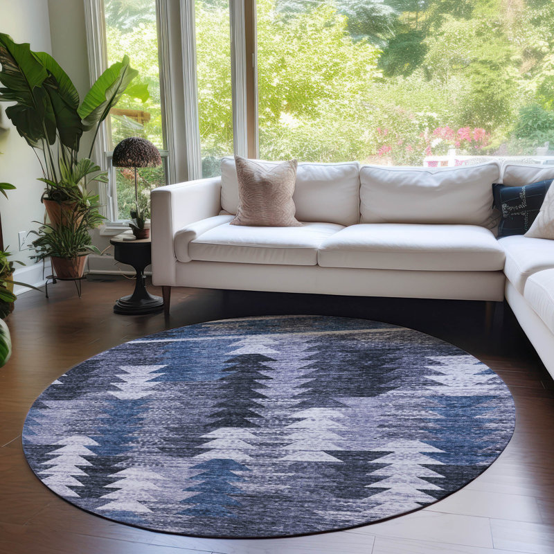 Tapis bleu intérieur / extérieur en polyester tissé à la machine Mahaney, Rond 8 pi