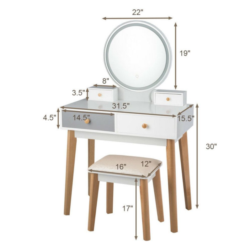 Ensemble de meuble-lavabo en bois massif avec tabouret et miroir Serephina
