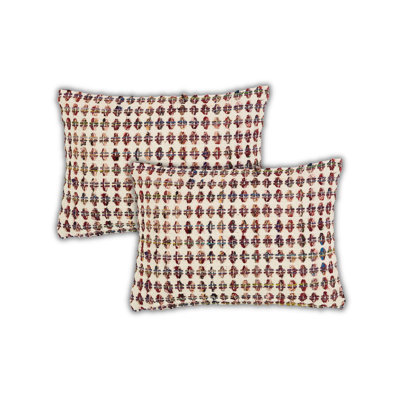 Red Diamond Woven Textured 100% Cotton Lumbar Pillow Covers (Set of 2)