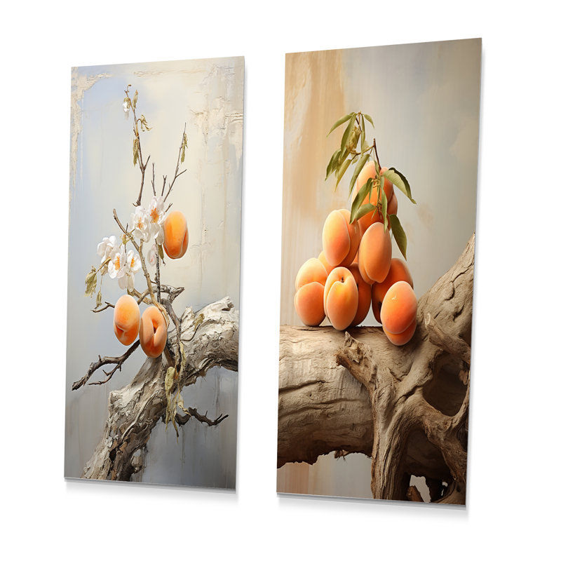 Dreamy Driftwood, abricot, atmosphère, fruits, fruits, ensemble de 2 impressions sur métal, H 28 po x l 24 po