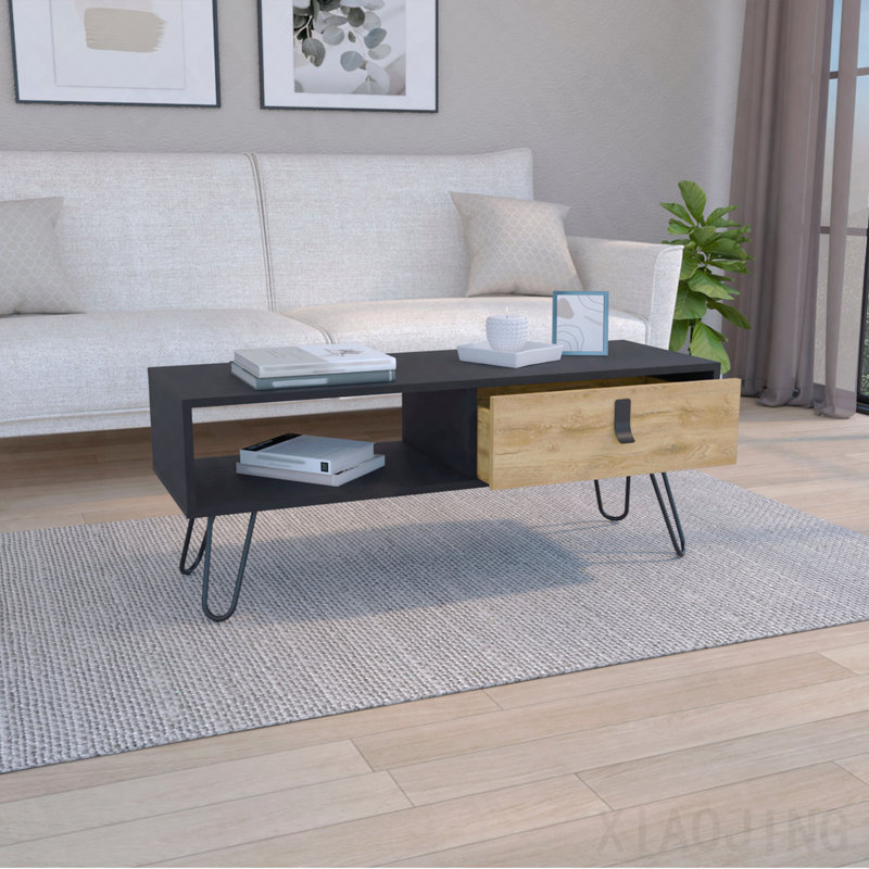 Coffee Table With Hairpin Legs And Ample Storage Drawer, 15.75" H x 40.94" W x 14.17" D
