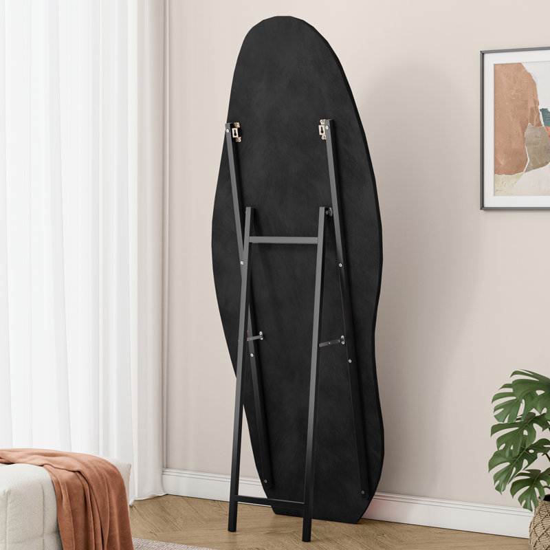 63" X 24" Full Body Mirror, Flannel - Wrapped Frame, Unique Irregular Shape, Black, Shatterproof For Dressing Room Decorating Large 63"X24" Length Wavy Design, Wall Or Floor Placement,