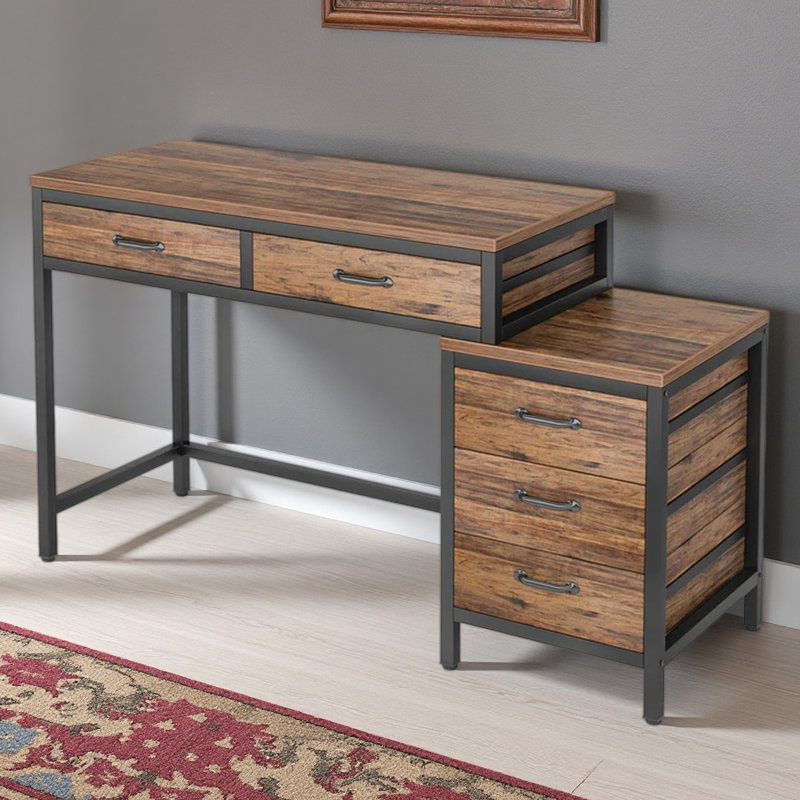 Bureau de style industriel, bureau d'ordinateur, table d'écriture, Brun rustique