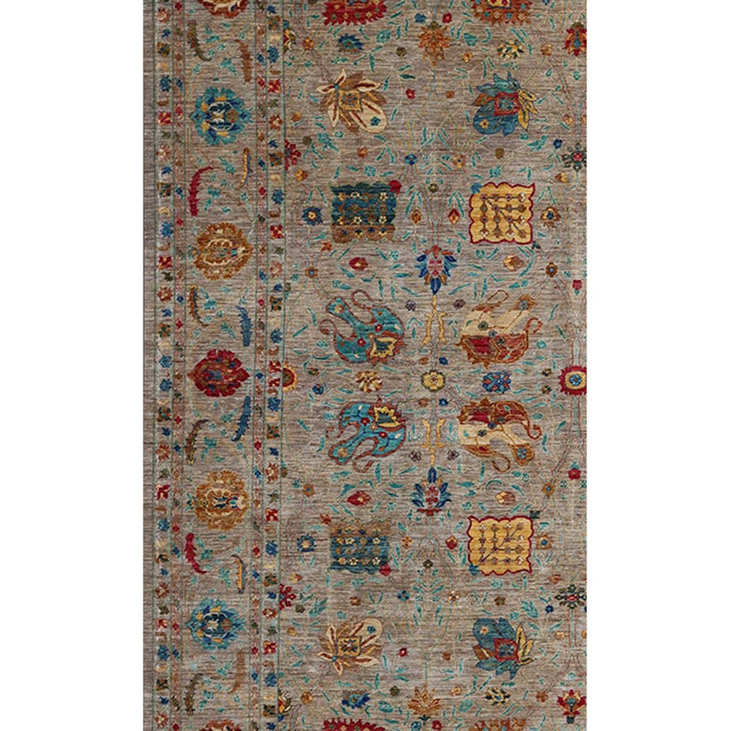 Tapis beige / gris / rouge noué à la main de haute qualité