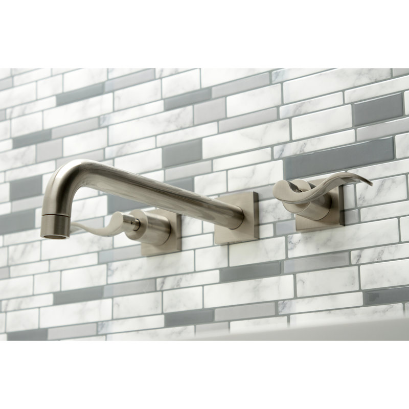 Kingston Brass NuWave Two-Handle 3-Hole Wall Mount Roman Tub Faucet, Brushed Nickel