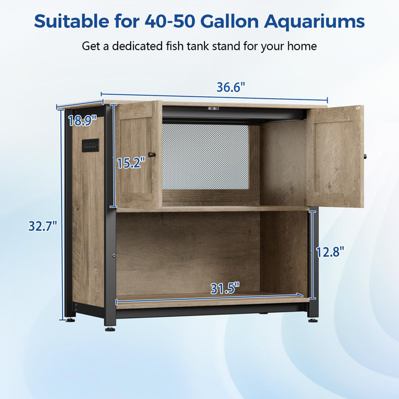 Support pour aquarium 40-50 gallons avec prises de courant, support d'aquarium en métal avec rangement pour accessoires, capacité de 1000 lb