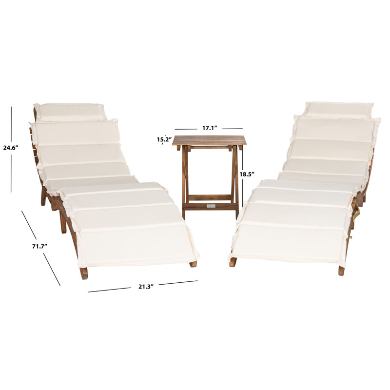 Alois Chaise Lounge Set with Cushion and Table, Natural/Beige