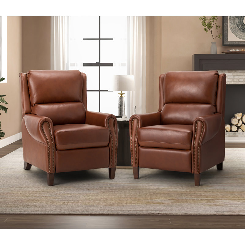 Polestra 32.68'' W Genuine Leather Manual Recliner, Brown