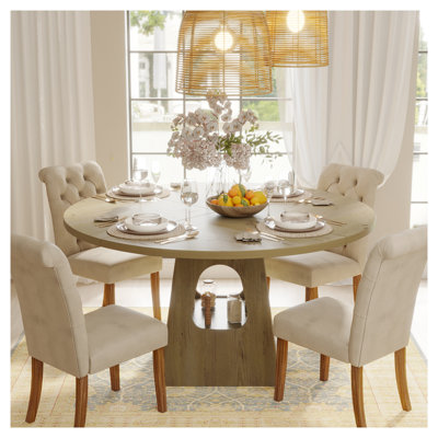 47-Inch Round Dining Table, Natural MDF Finish, Seats 4-6 People