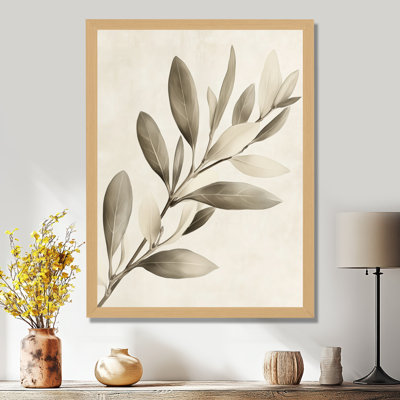 Green Ivory Soft Eucalyptus Olive Branch III - Picture Framed Wall Art